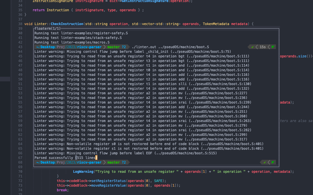 Linter running on my bootloader result
